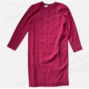 Vintage Talbots | Medium | 80s Hot Pink 100% Silk Tunic Midi Dress | Long Sleeve